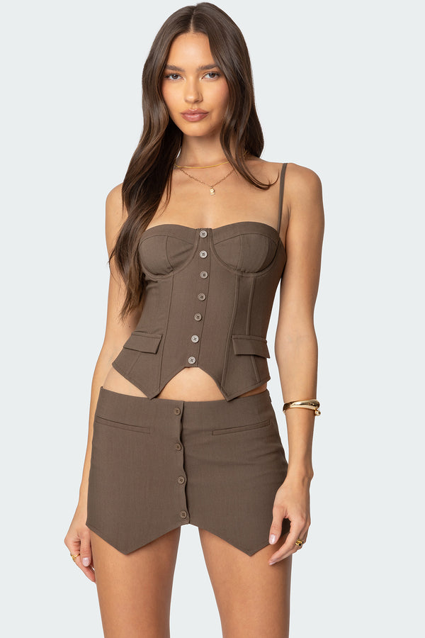 edikted Ellis Buttoned Up Corset brown