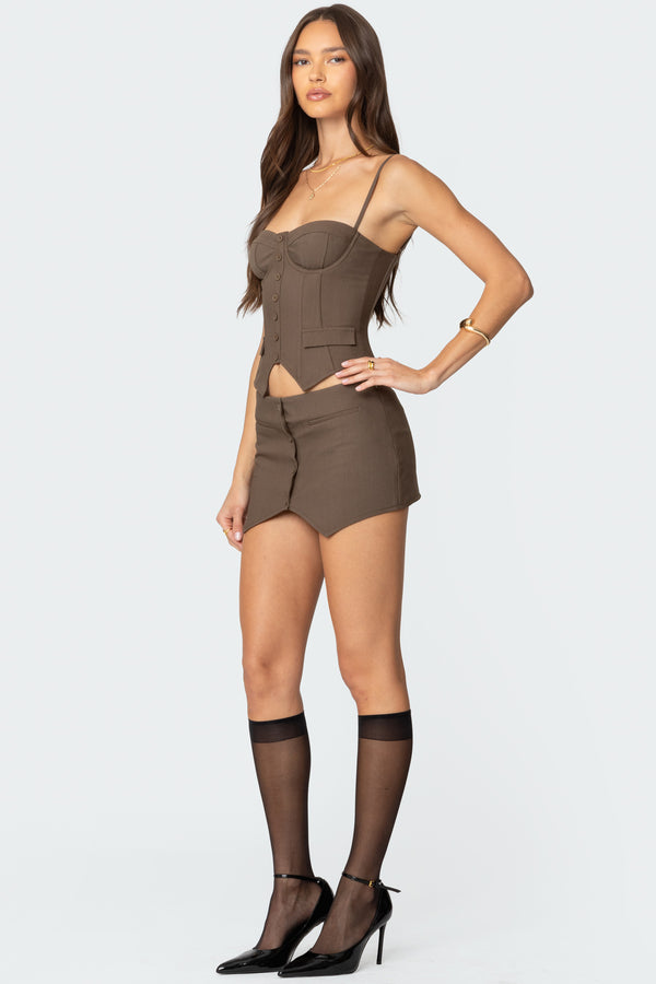 Edikted Ellis Buttoned Up Mini Skort Brown