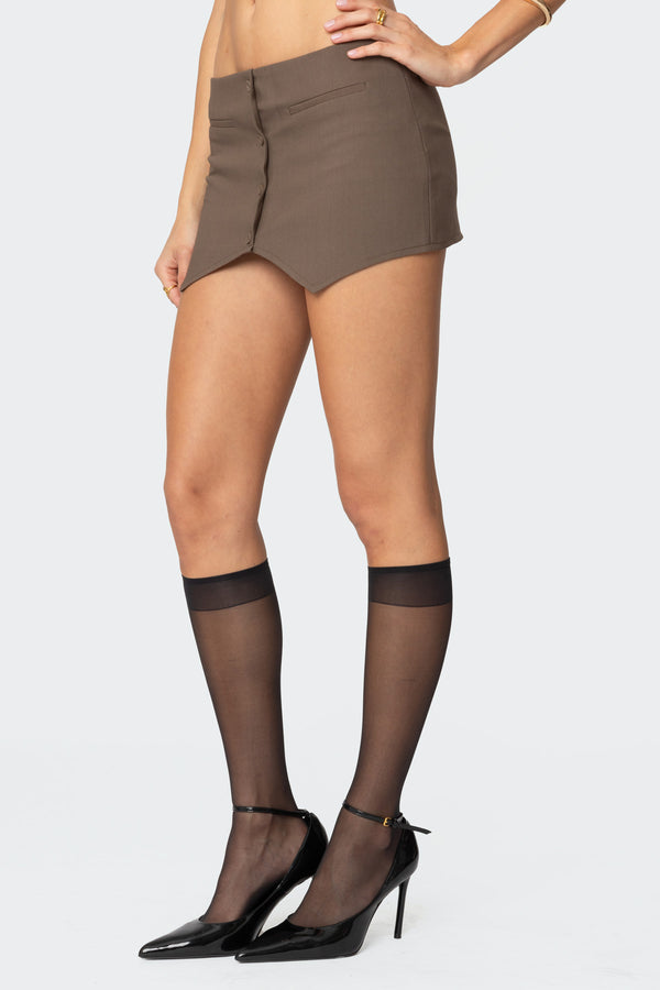 Edikted Ellis Buttoned Up Mini Skort Brown