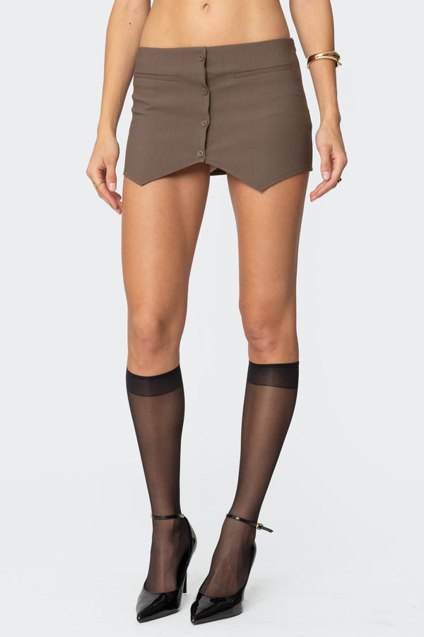Edikted Ellis Buttoned Up Mini Skort Brown