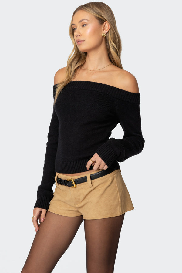 Edikted Elona Off Shoulder Knit Top Black