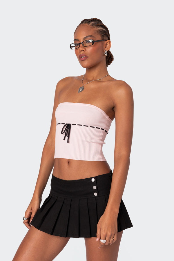 Edikted Elsie Knitted Tie Tube Top Pink