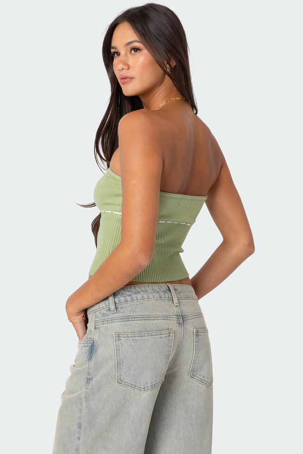 Edikted Elsie Knitted Tie Tube Top Sage