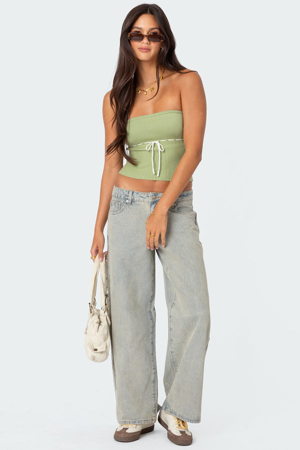 Edikted Elsie Knitted Tie Tube Top Sage