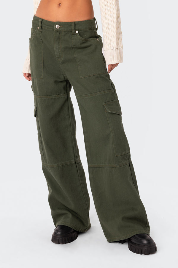 Edikted Ember Denim Cargo Pants Olive