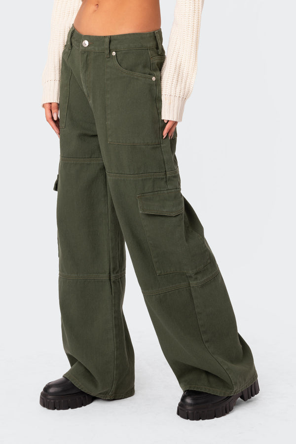Edikted Ember Denim Cargo Pants Olive