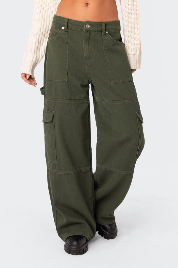 Edikted Ember Denim Cargo Pants Olive