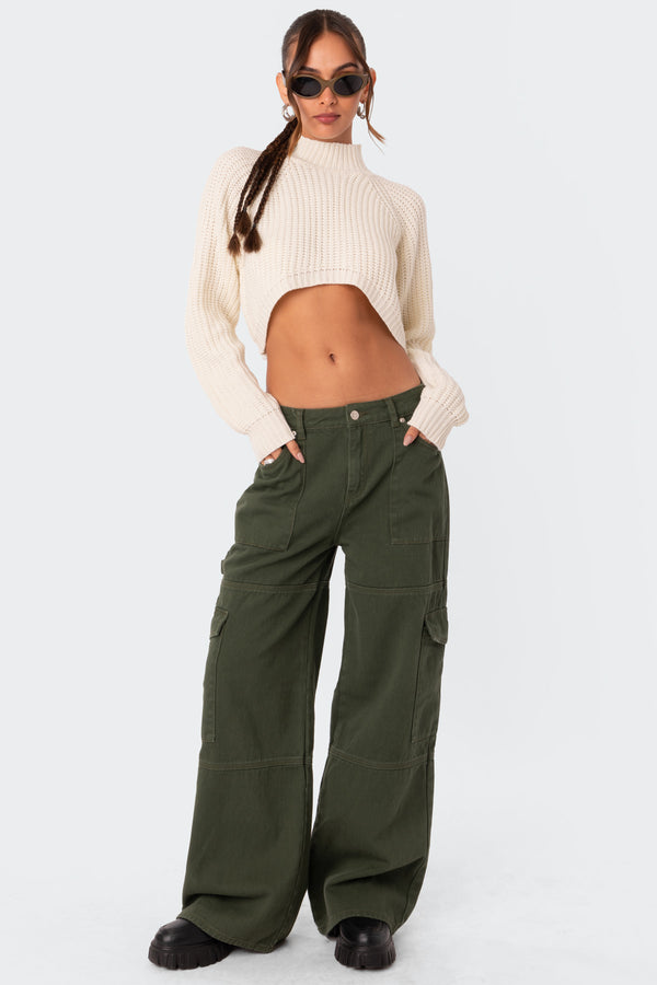 edikted Ember Denim Cargo Pants olive