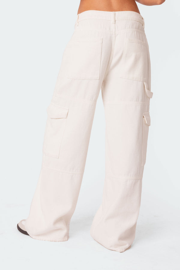 Edikted Ember Denim Cargo Pants White