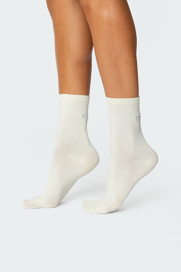 Edikted Embroidered Bow Socks Ivory