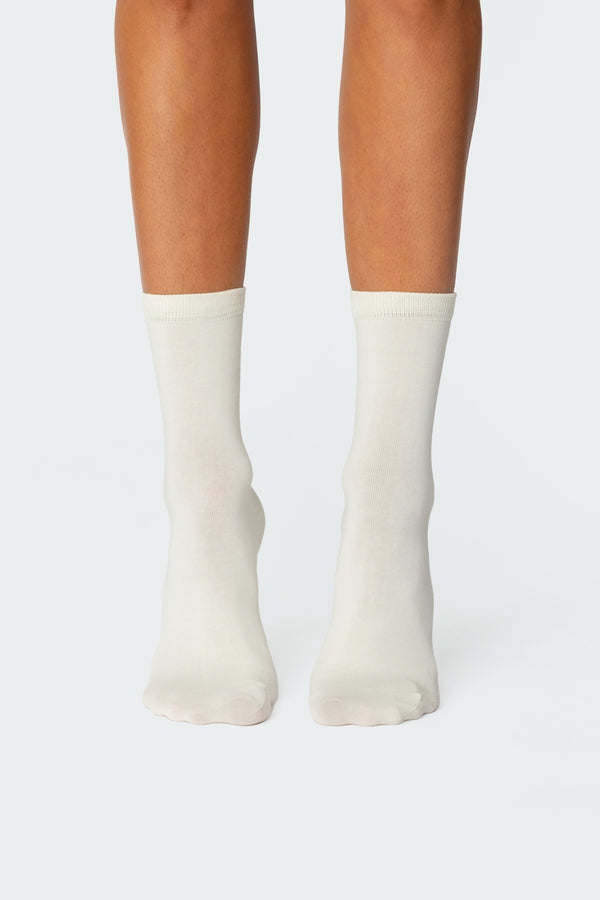 Edikted Embroidered Bow Socks Ivory