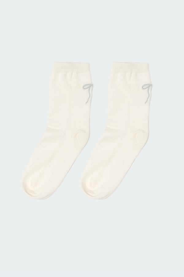 Edikted Embroidered Bow Socks Ivory