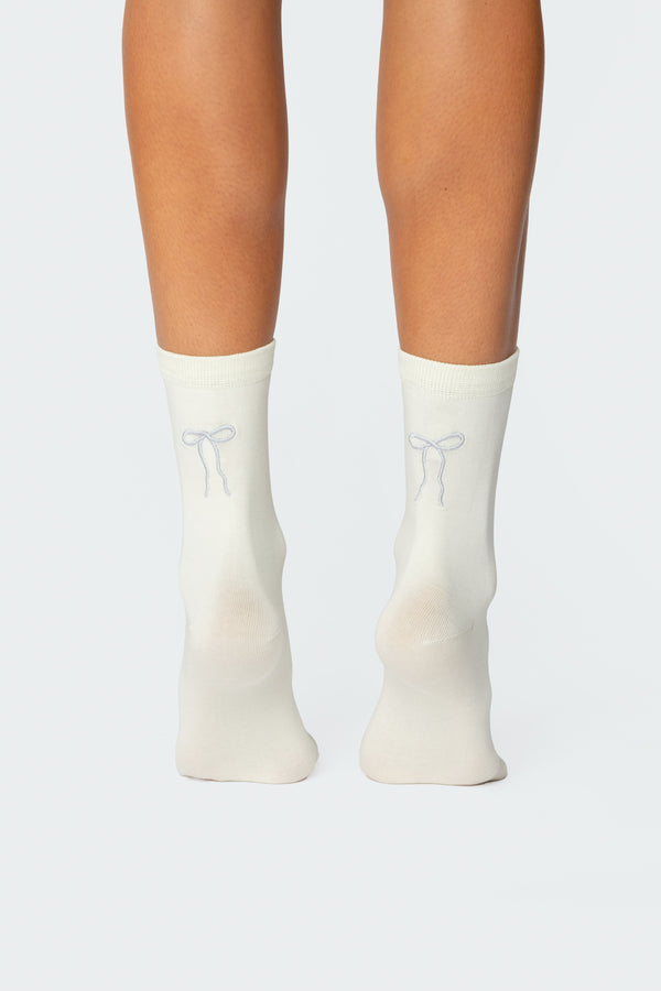 edikted Embroidered Bow Socks ivory