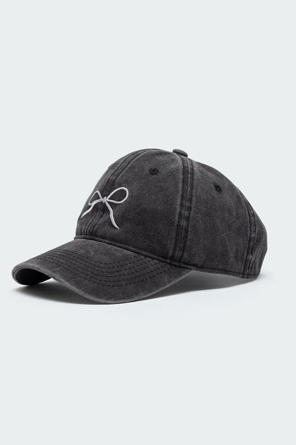 Edikted Embroidered Bow Washed Baseball Cap Black