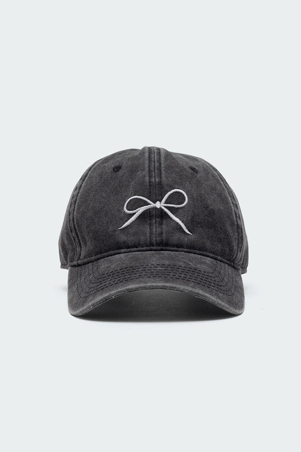 Edikted Embroidered Bow Washed Baseball Cap Black