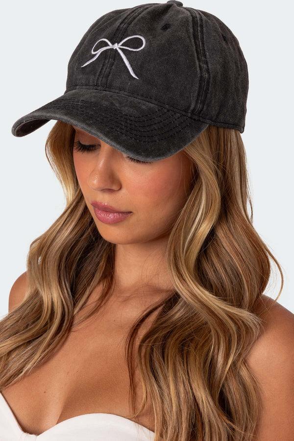 edikted Embroidered Bow Washed Baseball Cap black