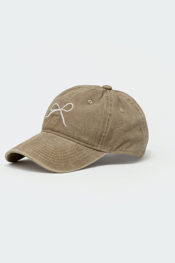 Edikted Embroidered Bow Washed Baseball Cap Brown