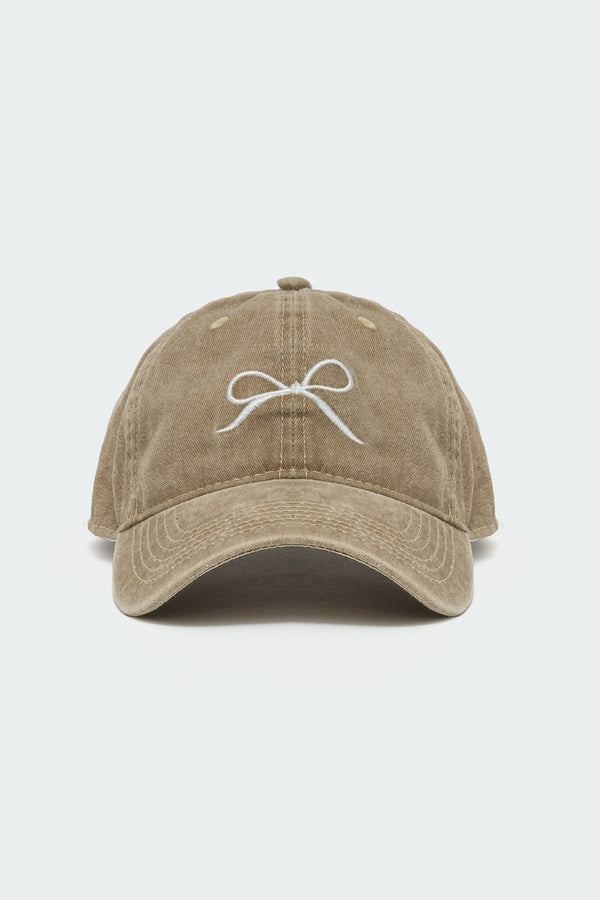edikted Embroidered Bow Washed Baseball Cap brown