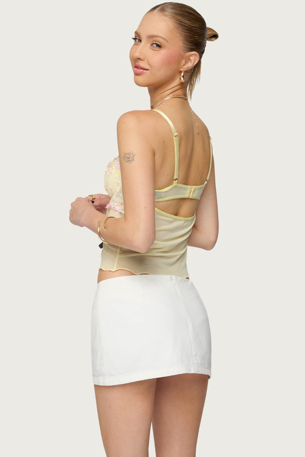Edikted Embroidered Floral Sheer Bra Top Yellow
