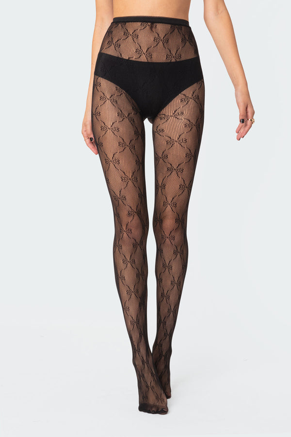 edikted Embroidered Lacey Tights black