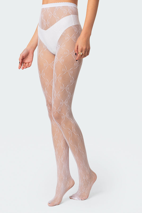 Edikted Embroidered Lacey Tights White
