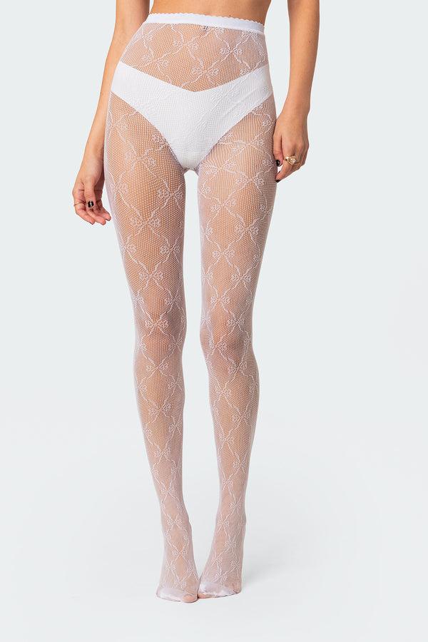 edikted Embroidered Lacey Tights white