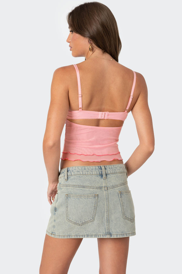 Edikted Embroidered Mesh Bra Top Pink