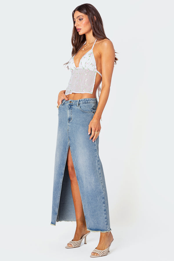 Edikted Embroidered Open Back Top White