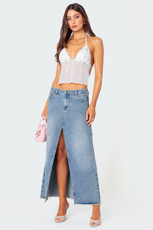 Edikted Embroidered Open Back Top White