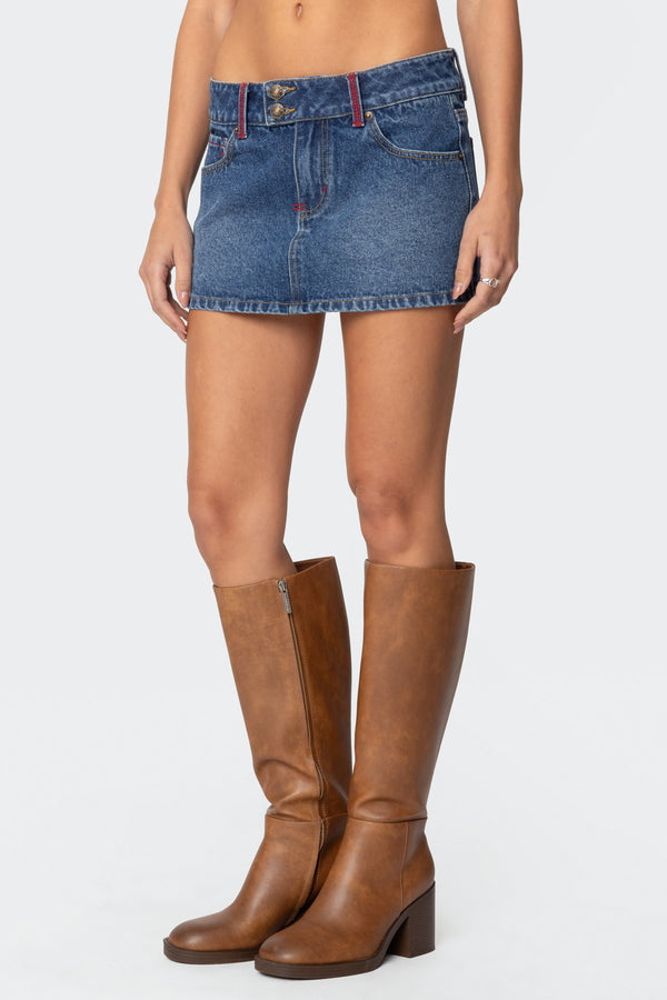 Edikted Embroidered Pocket Denim Mini Skirt Blue