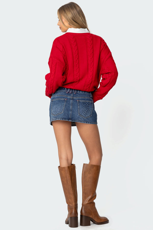 edikted Embroidered Pocket Denim Mini Skirt blue