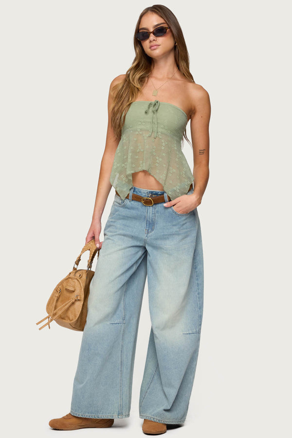Edikted Embroidered Sheer Strapless Top Sage
