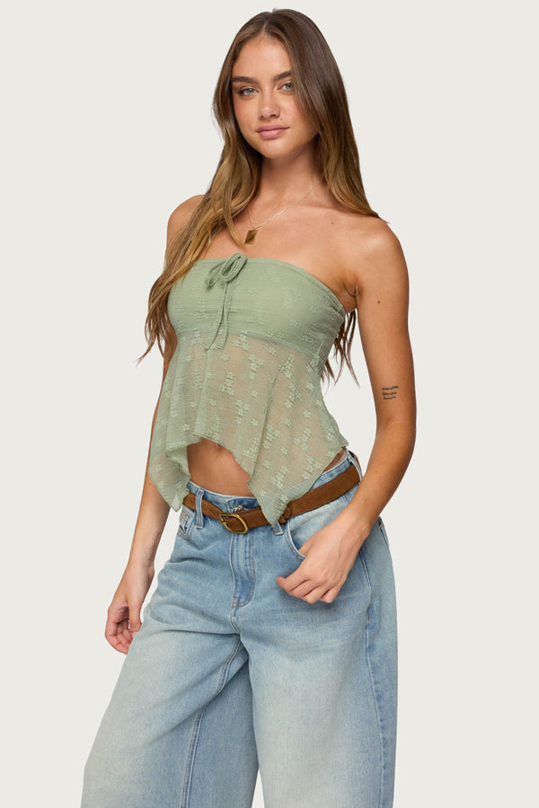 Edikted Embroidered Sheer Strapless Top Sage