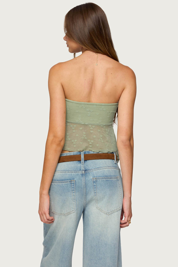 Edikted Embroidered Sheer Strapless Top Sage