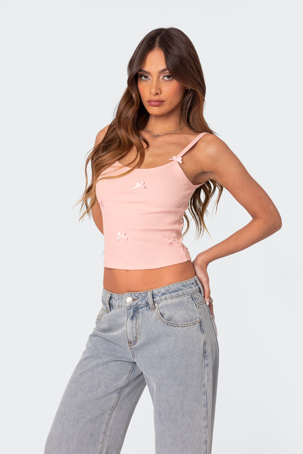 Edikted Emilia Ribbed Bow Tank Top Pink