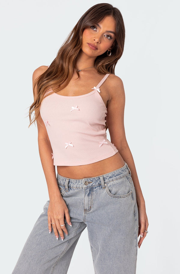 edikted Emilia Ribbed Bow Tank Top pink
