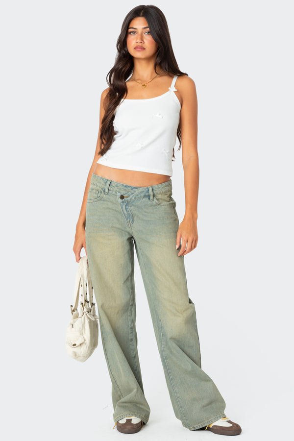 Edikted Emilia Ribbed Bow Tank Top White