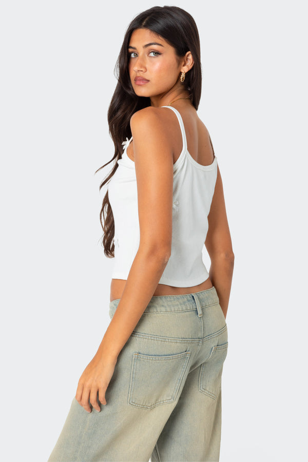 Edikted Emilia Ribbed Bow Tank Top White