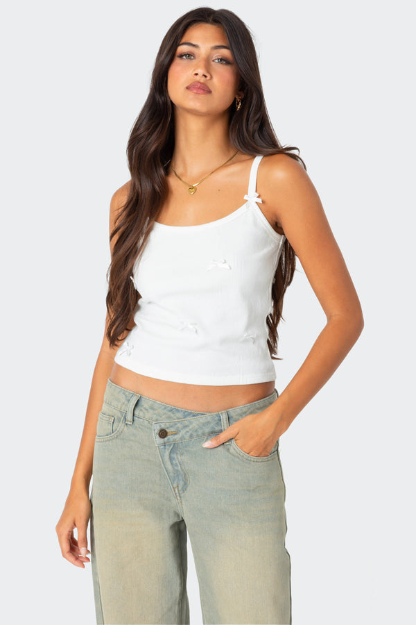 edikted Emilia Ribbed Bow Tank Top white
