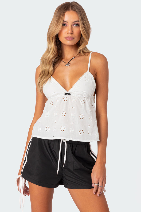 edikted Emilie Eyelet Tank Top white