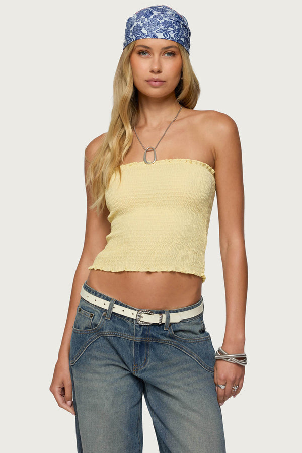 edikted Emmet Strapless Scrunch Top yellow