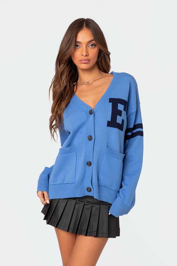 Edikted Emmett Oversized Cardigan Blue