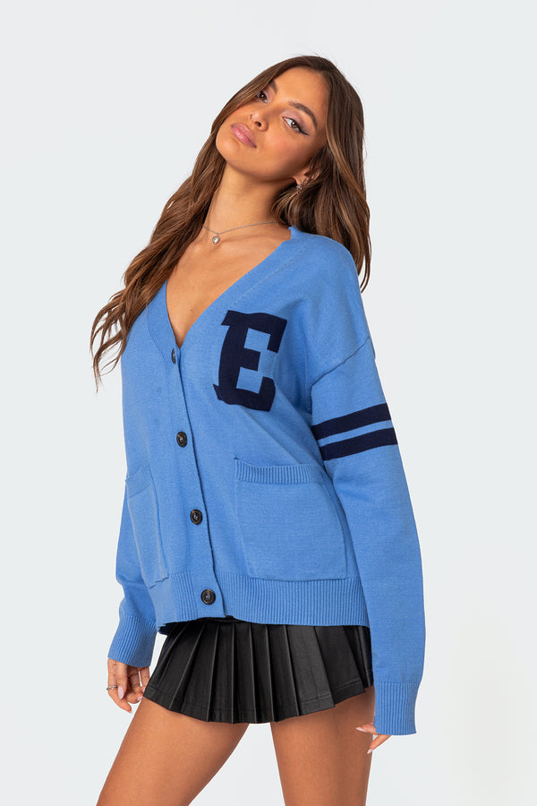 Edikted Emmett Oversized Cardigan Blue