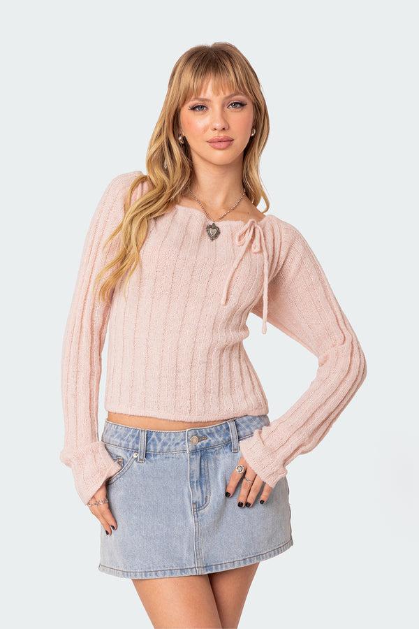 Edikted Emmy Open Back Knit Top Light-pink