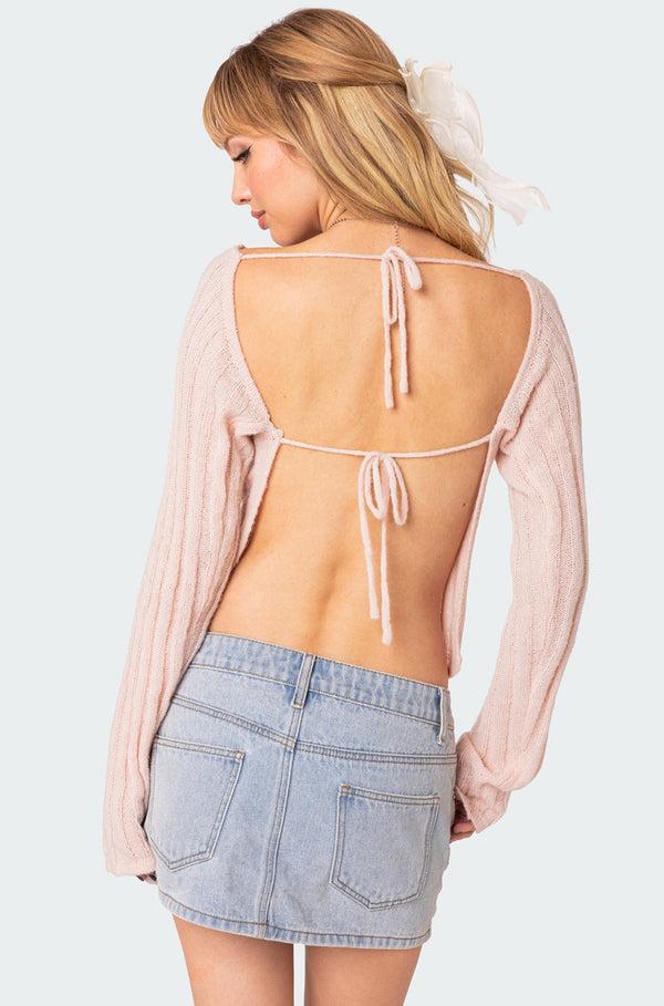 edikted Emmy Open Back Knit Top light-pink