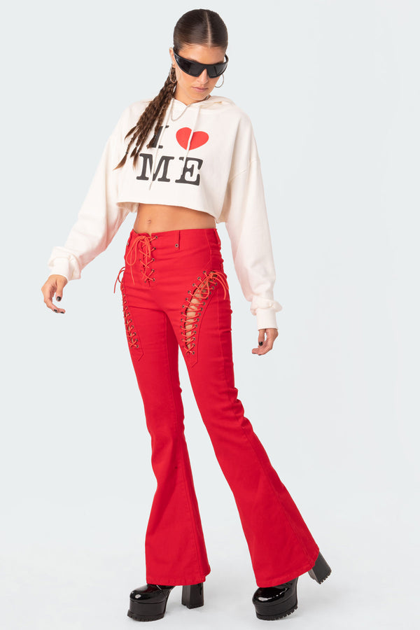 Edikted Engine Red Flared Jeans Red