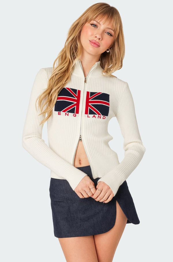 edikted England Double Zip Cardigan cream