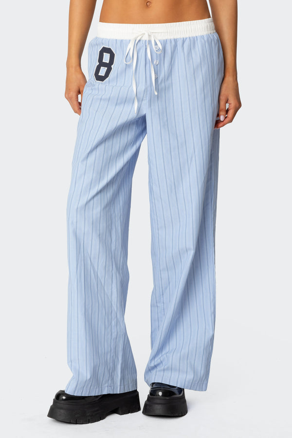 Edikted Erez Contrast Waist Striped Pants Blue