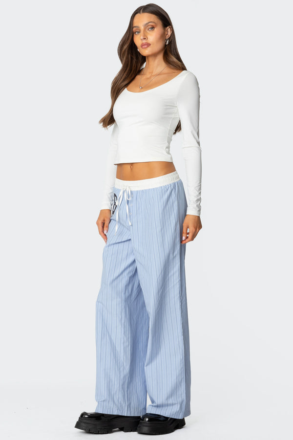 Edikted Erez Contrast Waist Striped Pants Blue