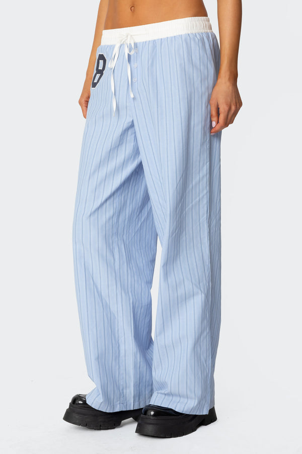 Edikted Erez Contrast Waist Striped Pants Blue